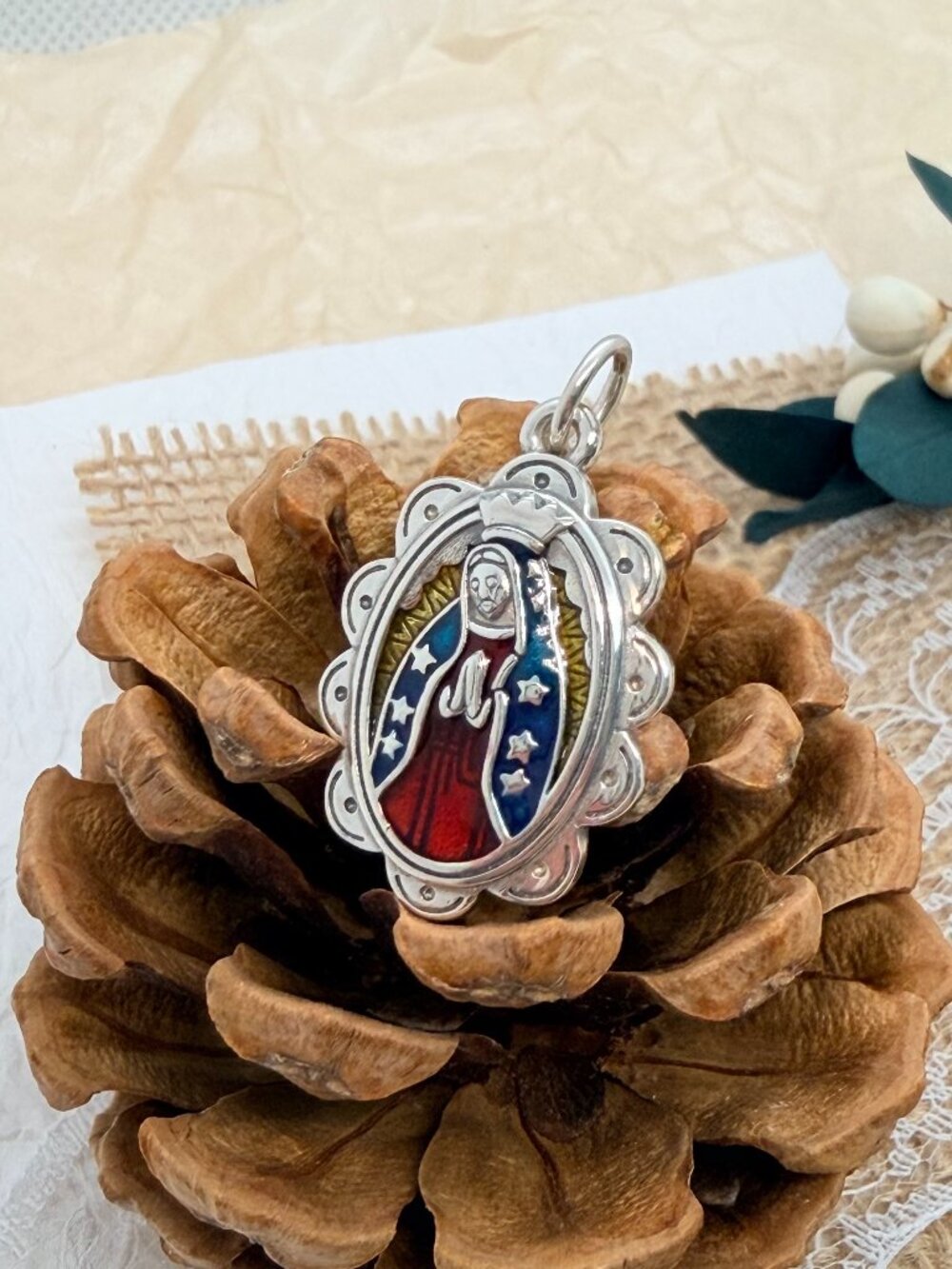 James Avery Enamel Virgin of Guadalupe Charm Sterling Silver Faith